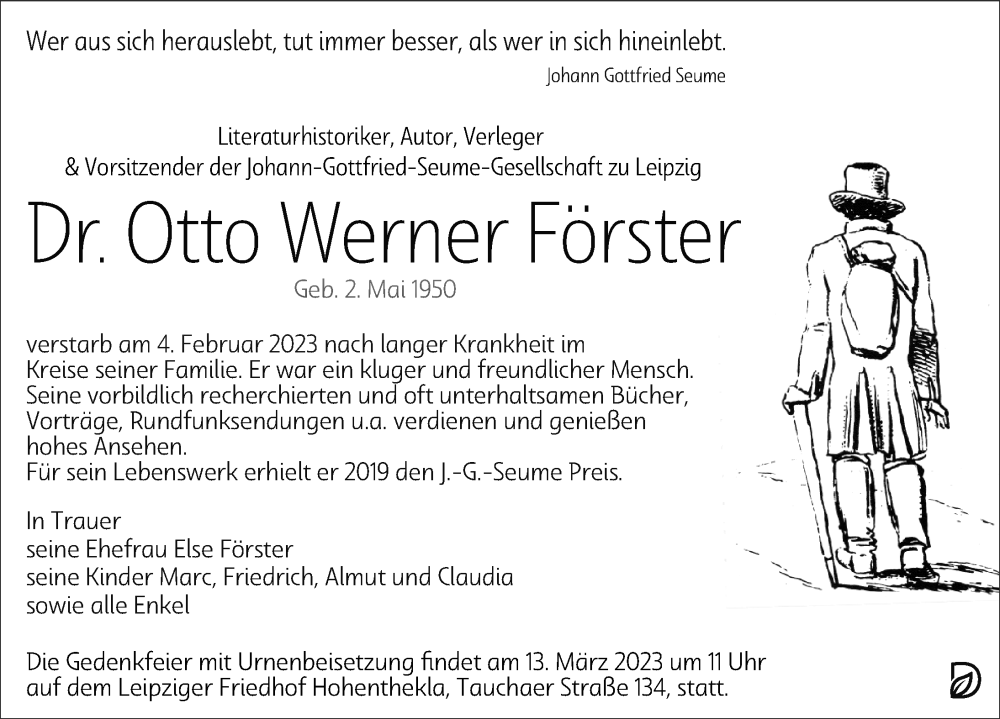  Traueranzeige für Otto Werner Förster vom 18.02.2023 aus Leipziger Volkszeitung
