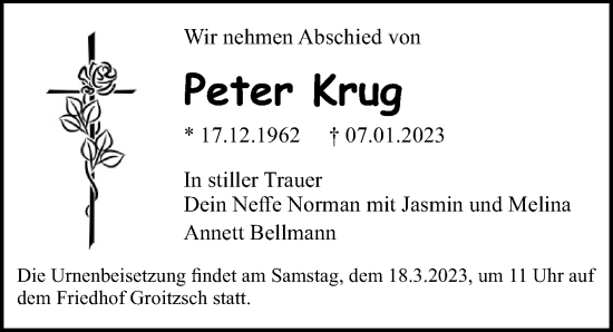 Traueranzeige von Peter Krug von Leipziger Volkszeitung