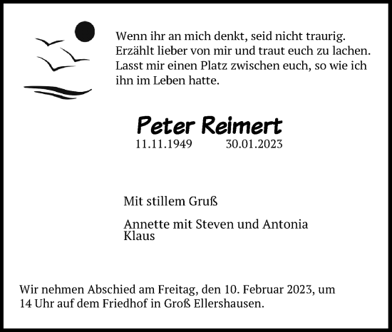 Traueranzeige von Peter Reimert von Göttinger Tageblatt