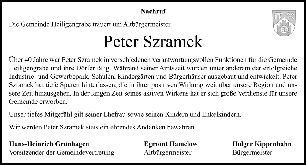  Traueranzeige für Peter Szramek vom 01.02.2023 aus Märkischen Allgemeine Zeitung