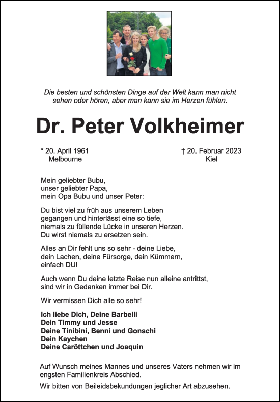 Traueranzeige von Peter Volkheimer von Kieler Nachrichten