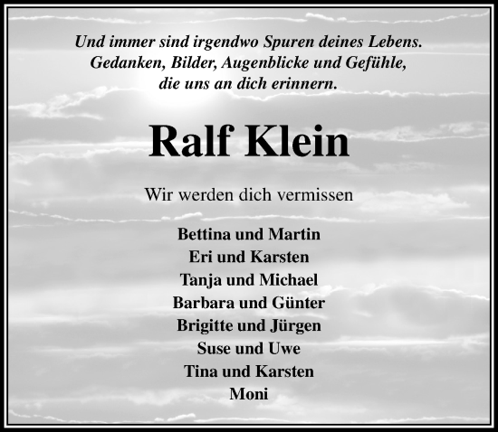 Traueranzeige von Ralf Klein von Aller Zeitung