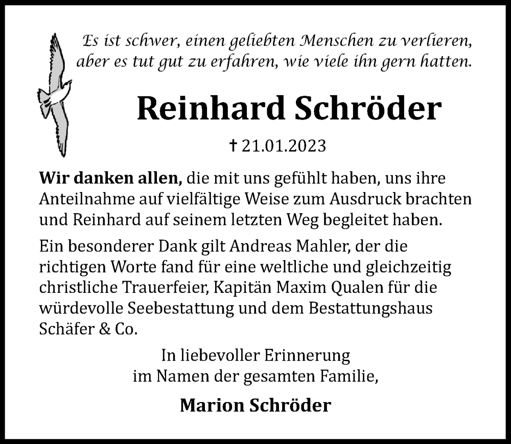  Traueranzeige für Reinhard Schröder vom 12.02.2023 aus Lübecker Nachrichten