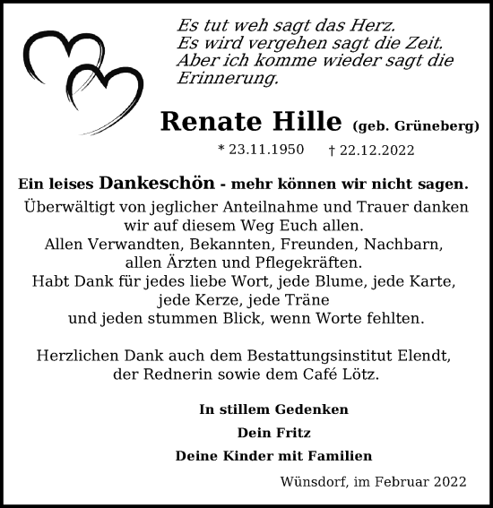 Traueranzeige von Renate Hille von Märkischen Allgemeine Zeitung