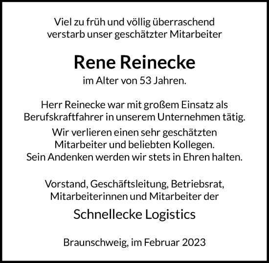 Traueranzeige von Rene Reinecke von Peiner Allgemeine Zeitung