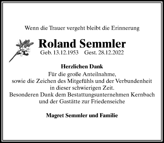Traueranzeige von Roland Semmler von Märkischen Allgemeine Zeitung