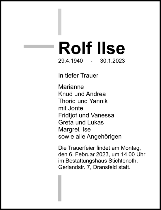 Traueranzeige von Rolf Ilse von Göttinger Tageblatt