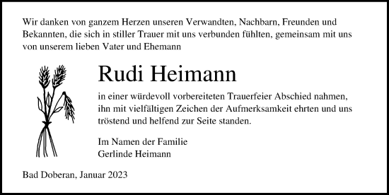 Traueranzeige von Rudi Heimann von Ostsee-Zeitung GmbH