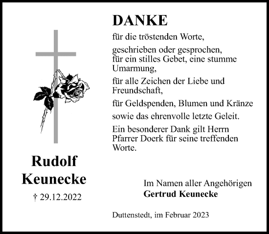 Traueranzeige von Rudolf Keunecke von Peiner Allgemeine Zeitung