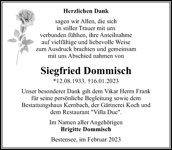 Traueranzeige von Siegfried Dommisch von Märkischen Allgemeine Zeitung
