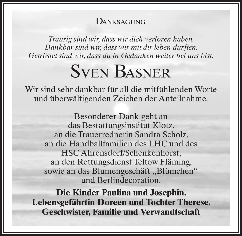  Traueranzeige für Sven Basner vom 25.02.2023 aus Märkischen Allgemeine Zeitung