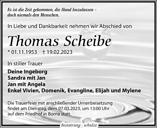 Traueranzeige von Thomas Scheibe von Leipziger Volkszeitung