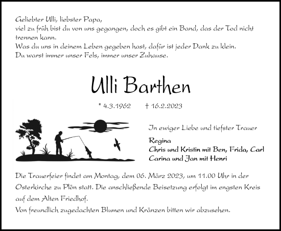 Traueranzeige von Ulli Barthen von Kieler Nachrichten