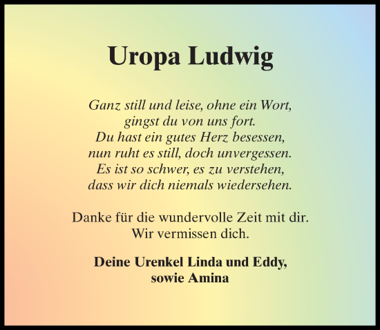 Traueranzeige von Uropa Ludwig 
