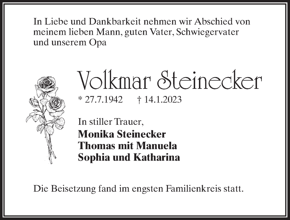  Traueranzeige für Volkmar Steinecker vom 11.02.2023 aus Märkischen Allgemeine Zeitung
