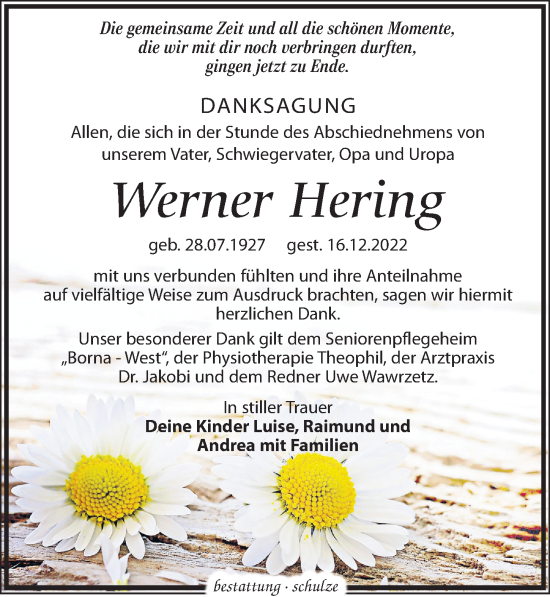 Traueranzeige von Werner Hering von Leipziger Volkszeitung