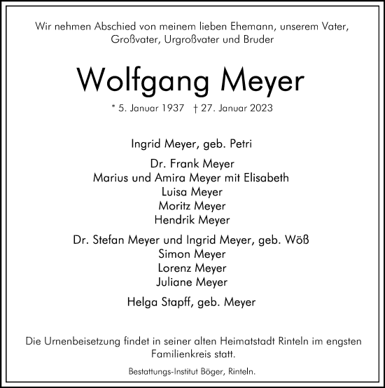 Traueranzeige von Wolfgang Meyer von Hannoversche Allgemeine Zeitung/Neue Presse
