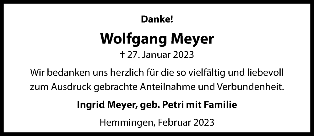  Traueranzeige für Wolfgang Meyer vom 25.02.2023 aus Hannoversche Allgemeine Zeitung/Neue Presse