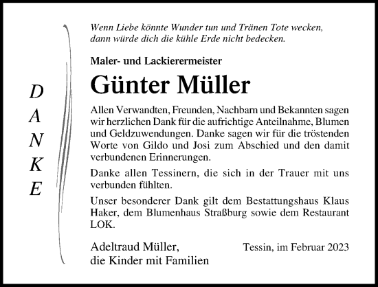 Traueranzeige von Günter Müller 