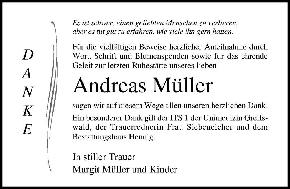  Traueranzeige für Andreas Müller vom 11.03.2023 aus Ostsee-Zeitung GmbH