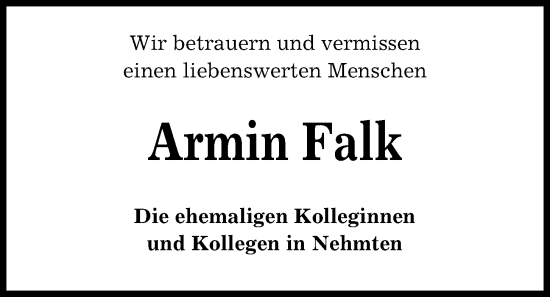 Traueranzeige von Armin Falk von Kieler Nachrichten