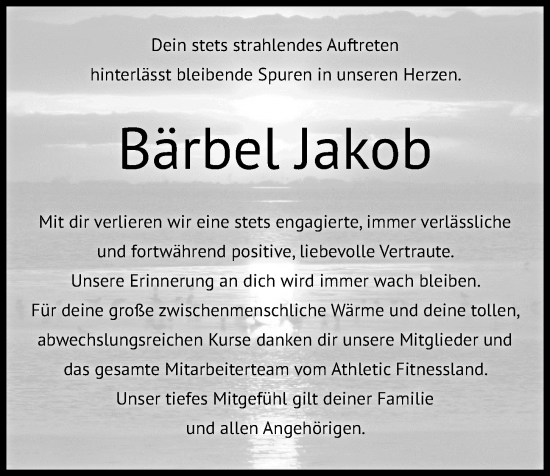 Traueranzeige von Bärbel Jakob von Kieler Nachrichten