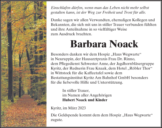 Traueranzeige von Barbara Noack von Märkischen Allgemeine Zeitung