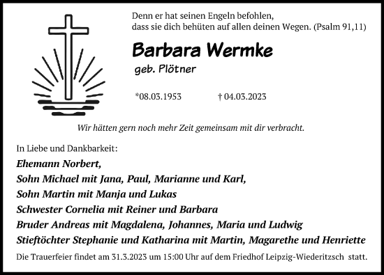 Traueranzeige von Barbara Wermke von Leipziger Volkszeitung