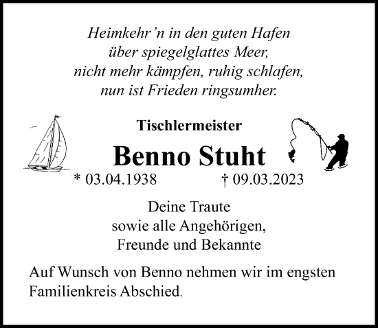 Traueranzeige von Benno Stuht von Lübecker Nachrichten