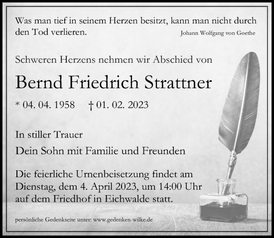Traueranzeige von Bernd Friedrich Strattner von Märkischen Allgemeine Zeitung