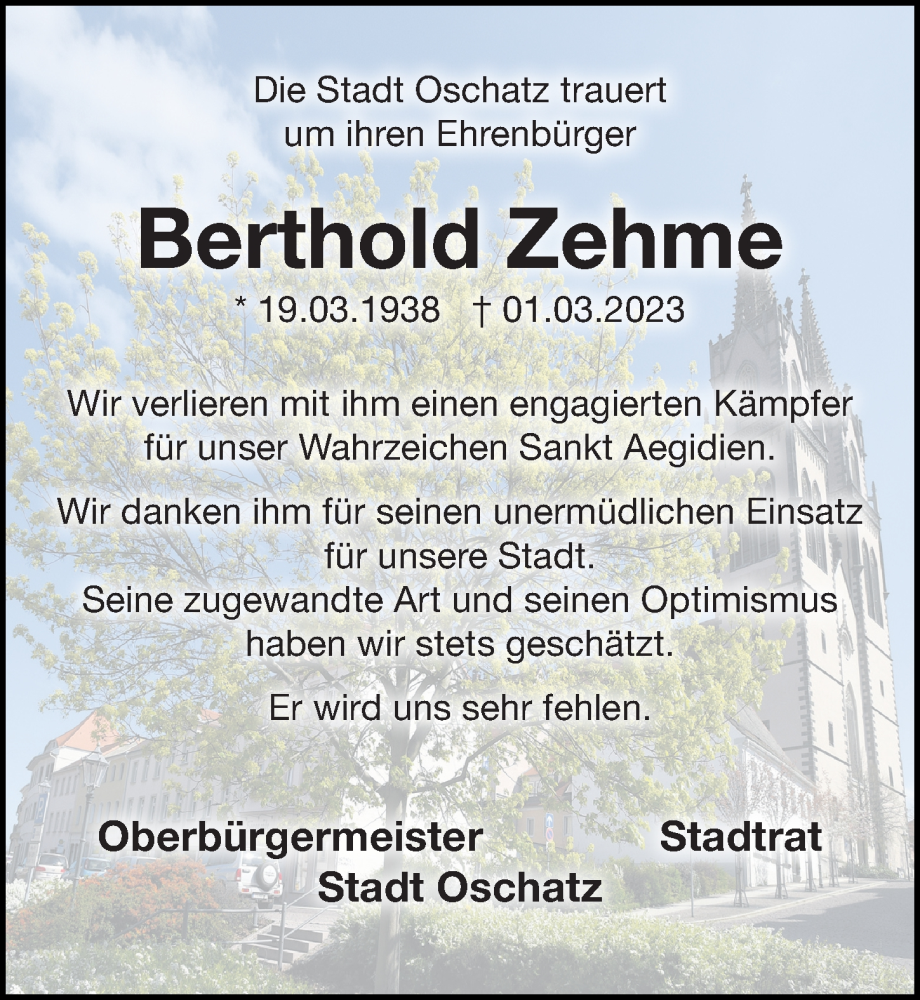  Traueranzeige für Berthold Zehme vom 08.03.2023 aus Leipziger Volkszeitung