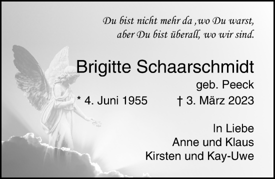 Traueranzeige von Brigitte Schaarschmidt von Lübecker Nachrichten