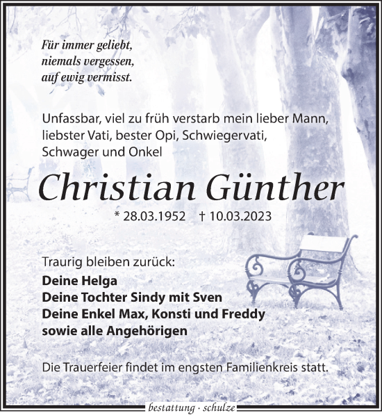 Traueranzeige von Christian Günther von Leipziger Volkszeitung