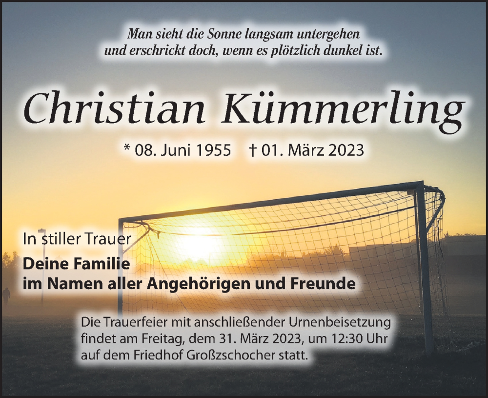  Traueranzeige für Christian Kümmerling vom 18.03.2023 aus Leipziger Volkszeitung