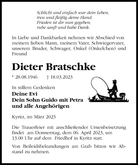 Traueranzeige von Dieter Bratschke von Märkischen Allgemeine Zeitung