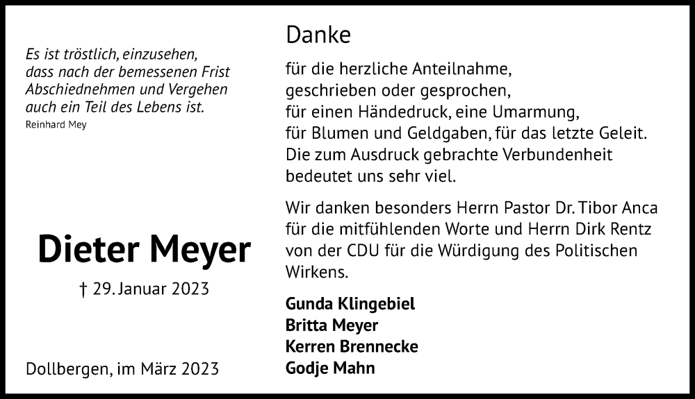  Traueranzeige für Dieter Meyer vom 04.03.2023 aus Hannoversche Allgemeine Zeitung/Neue Presse