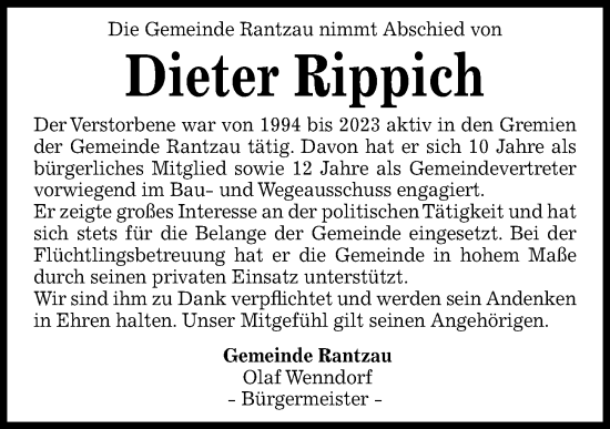 Traueranzeige von Dieter Rippich von Kieler Nachrichten