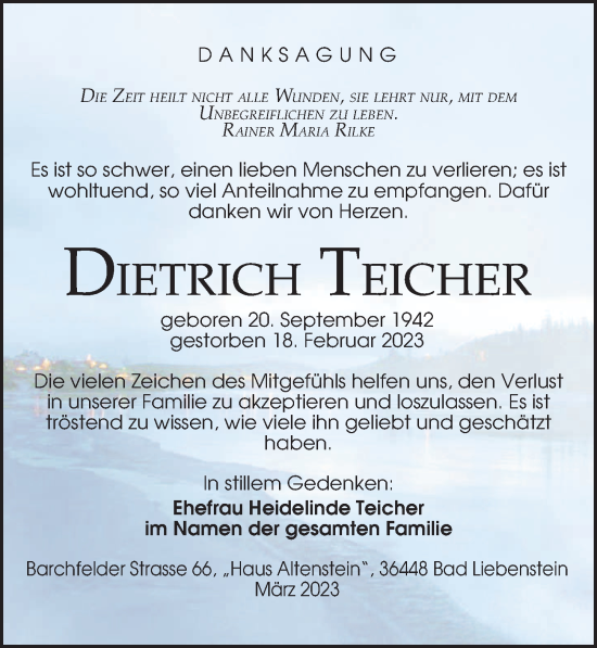 Traueranzeige von Dietrich Teicher von Leipziger Volkszeitung