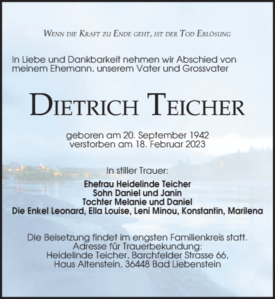 Traueranzeige von Dietrich Teicher von Leipziger Volkszeitung