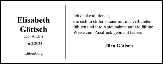 Traueranzeige von Elisabeth Göttsch von Kieler Nachrichten