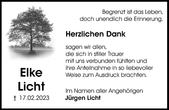 Traueranzeige von Elke Licht von Aller Zeitung