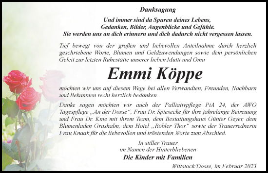 Traueranzeige von Emmi Köppe von Märkischen Allgemeine Zeitung