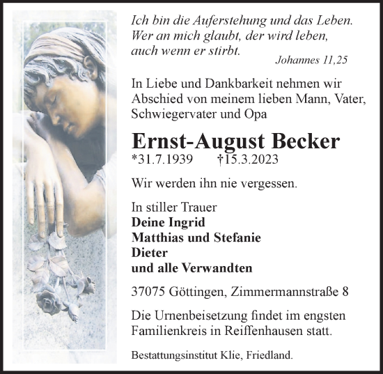 Traueranzeige von Ernst-August Becker von Göttinger Tageblatt