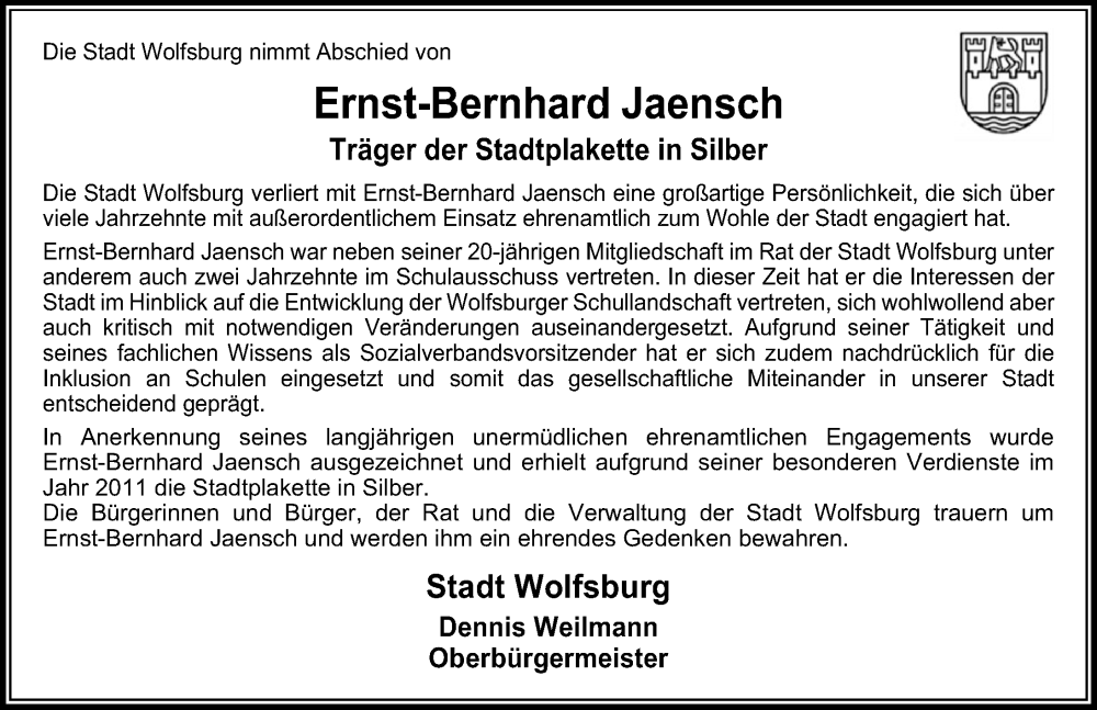  Traueranzeige für Ernst-Bernhard Jaensch vom 15.03.2023 aus Aller Zeitung