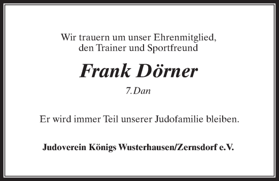 Traueranzeige von Frank Dörner von Märkischen Allgemeine Zeitung