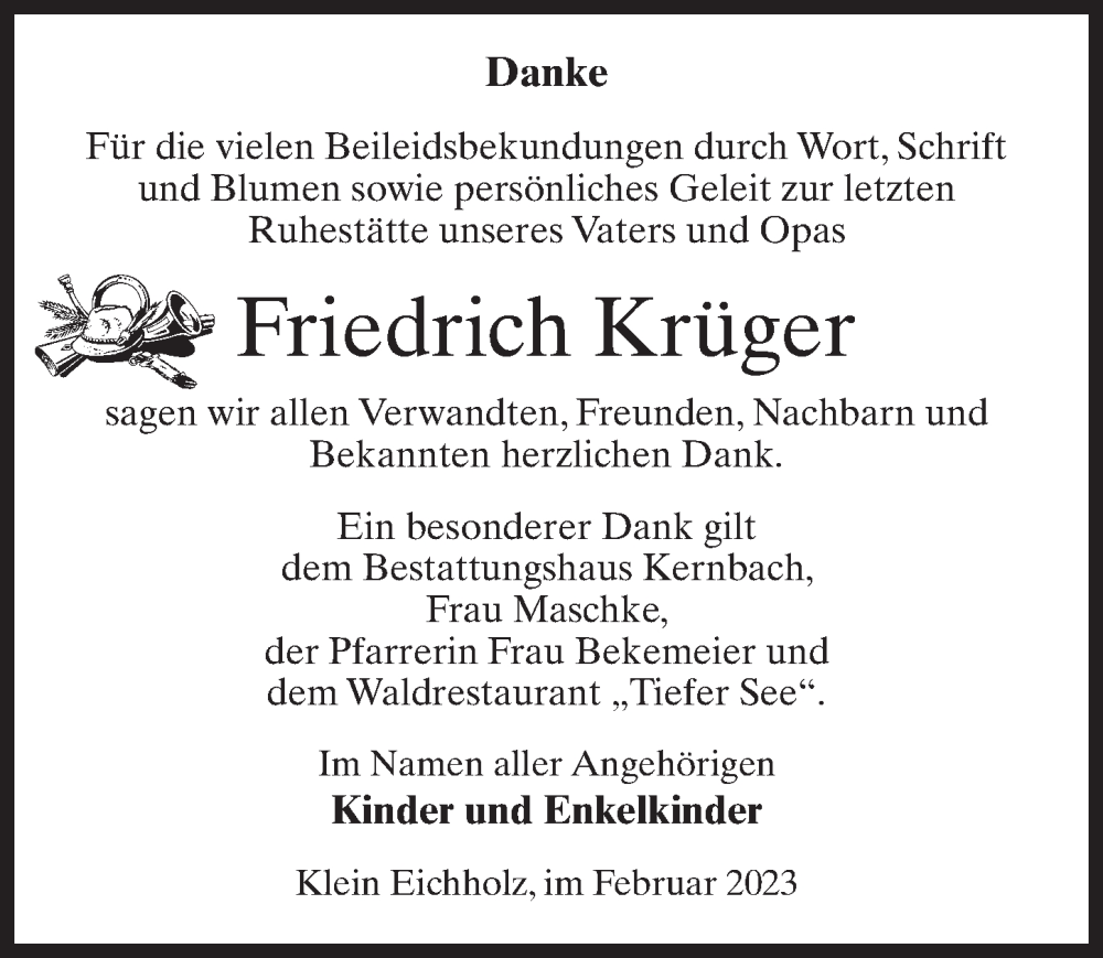  Traueranzeige für Friedrich Krüger vom 04.03.2023 aus Märkischen Allgemeine Zeitung