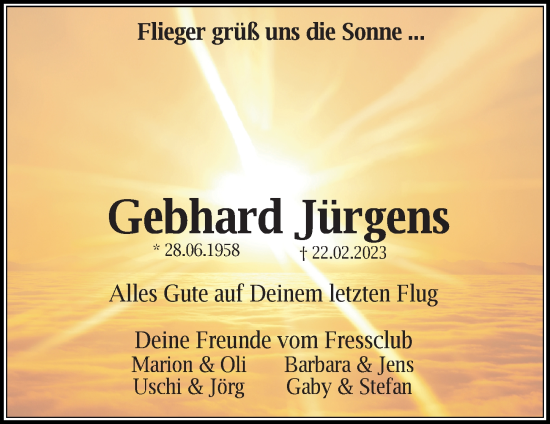 Traueranzeige von Gebhard Jürgens von Lübecker Nachrichten