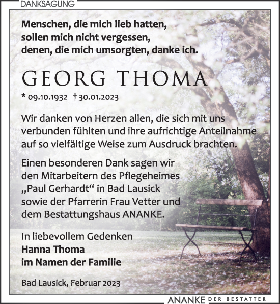Traueranzeige von Georg Thoma von Leipziger Volkszeitung