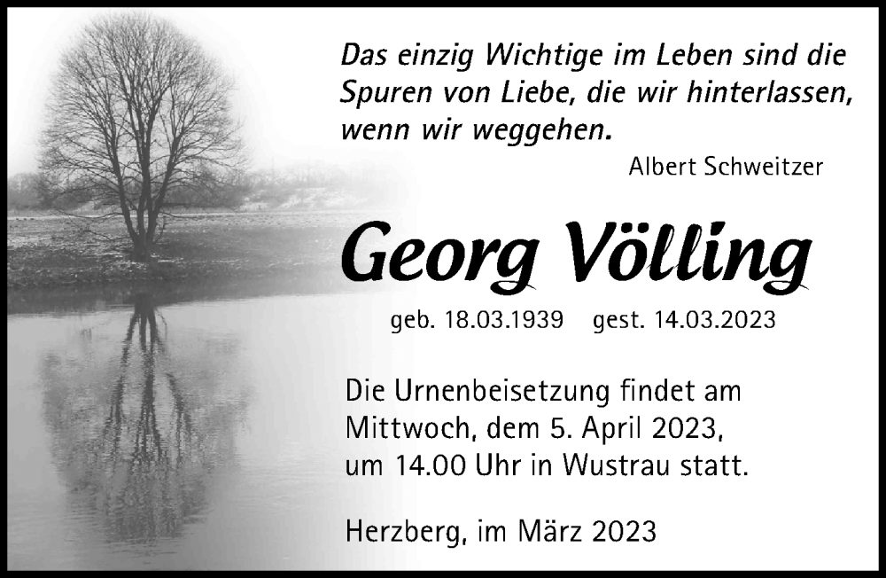  Traueranzeige für Georg Völling vom 18.03.2023 aus Märkischen Allgemeine Zeitung