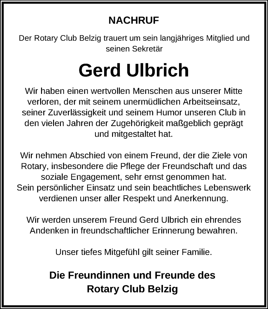  Traueranzeige für Gerd Ulbrich vom 18.03.2023 aus Märkischen Allgemeine Zeitung